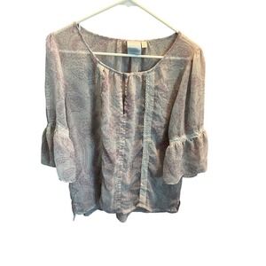 Lauren Conrad Top L Lavender Paisley 3/4 Bell Sleeve Semi‎ Sheer Blouse